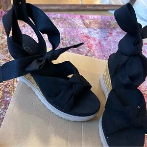 UGG Black and Tan Espadrille Wedges